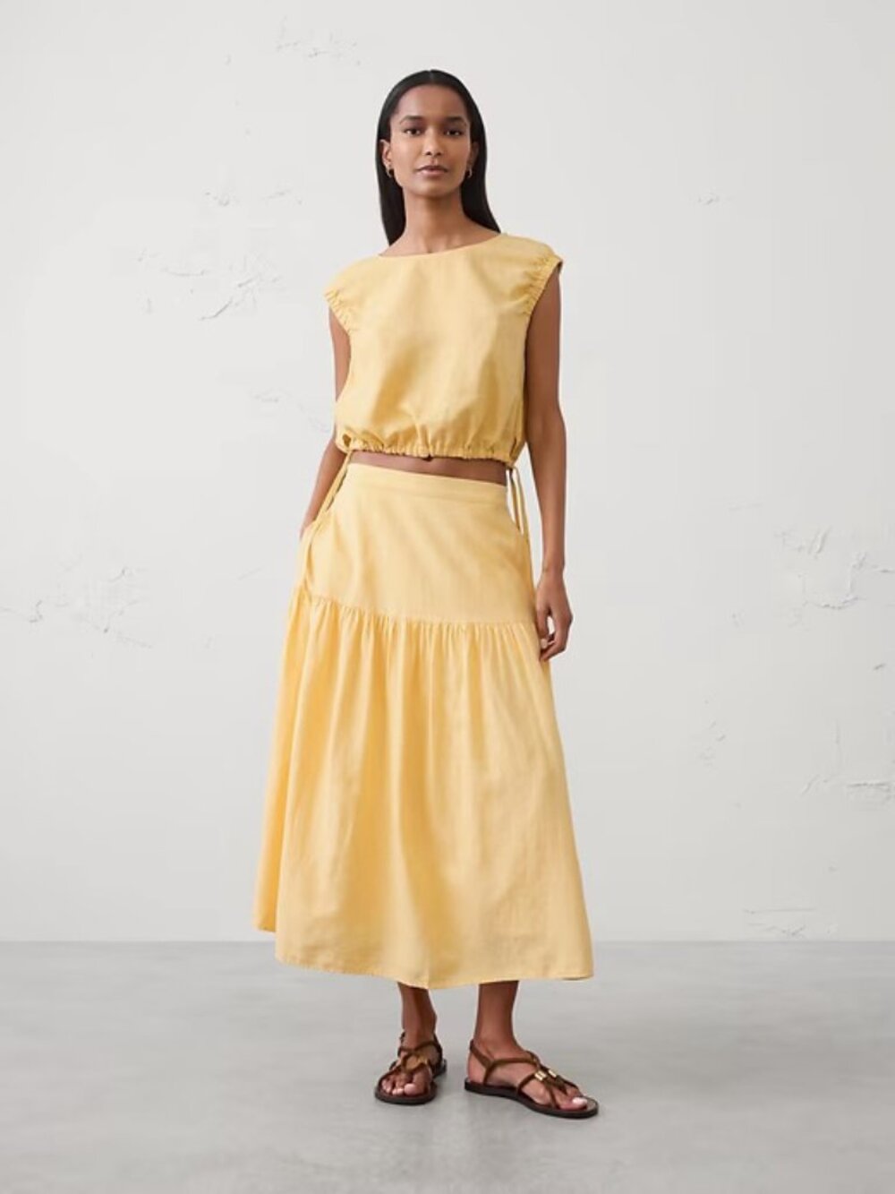 NWT Linen Blend Side-Tie Top & Skirt Banana Republic Size M Yellow